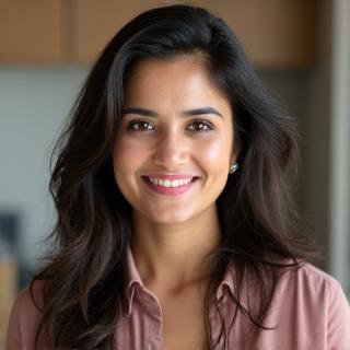 Professional headshot of Aisha Khan, a warm and approachable woman in her late 20s.